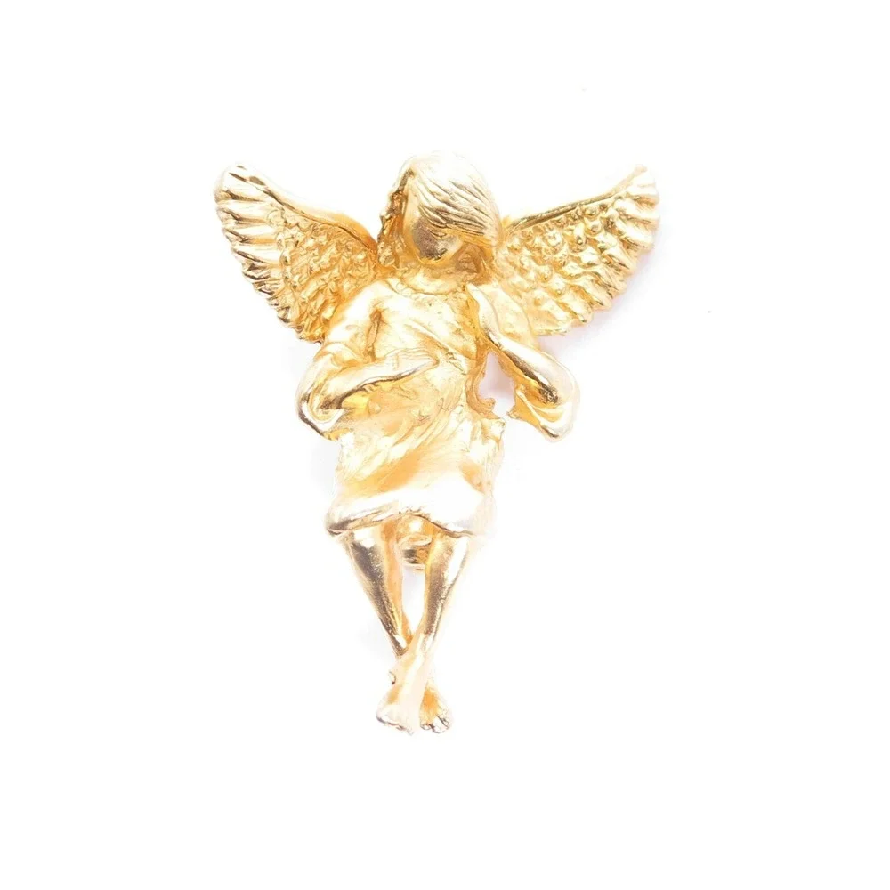 BEAUTIFUL CHRISTMAS ANGEL GOLD PLATED HOLIDAY BROOCH PIN*‎ XMAS JEWELRY